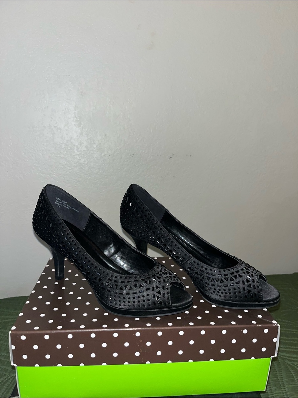 Kelly & Katie Black Laser-Cut Peep-Toe Heels